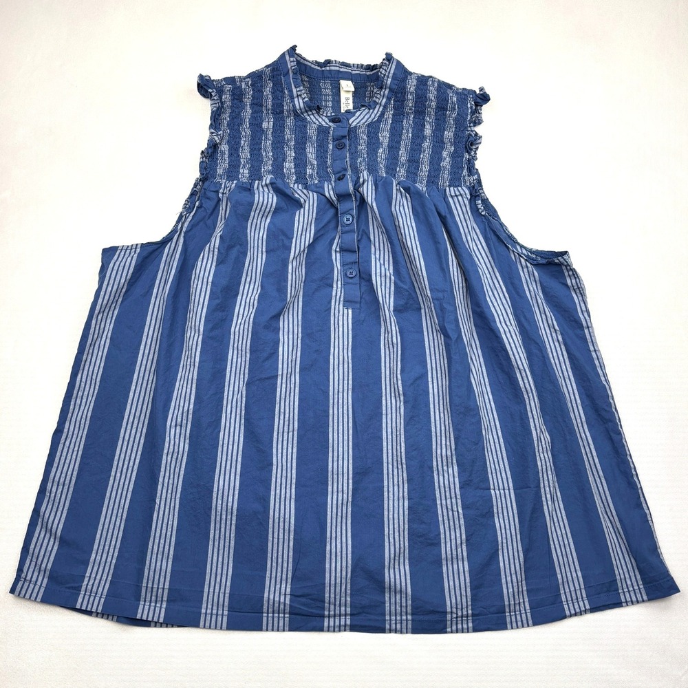 Torrid Belle Isle Blouse Womens Plus 2 2X Blue Striped Smocked Cotton Ruffle Top